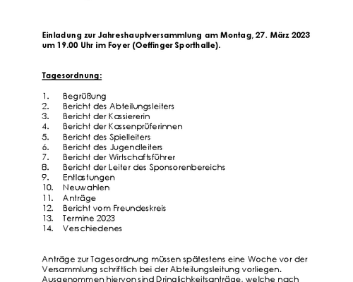 Jahreshauptversammlung 27.03.2023